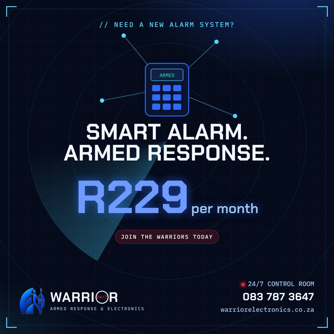 Need a new alarm system? R229 per month with armed response