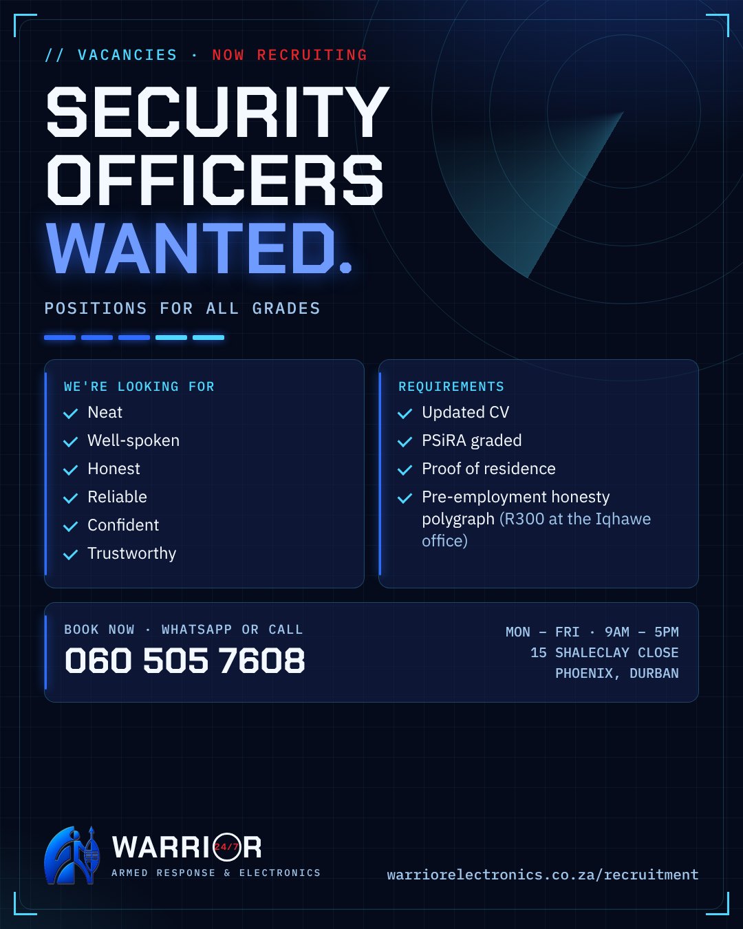 Vacancies: security officers wanted, positions for all grades