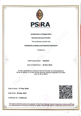 PSiRA certificate